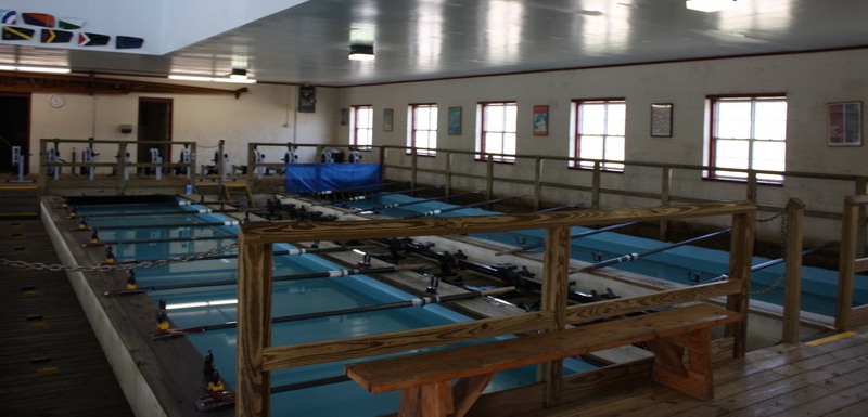 Indoor view of two rowing tanks.